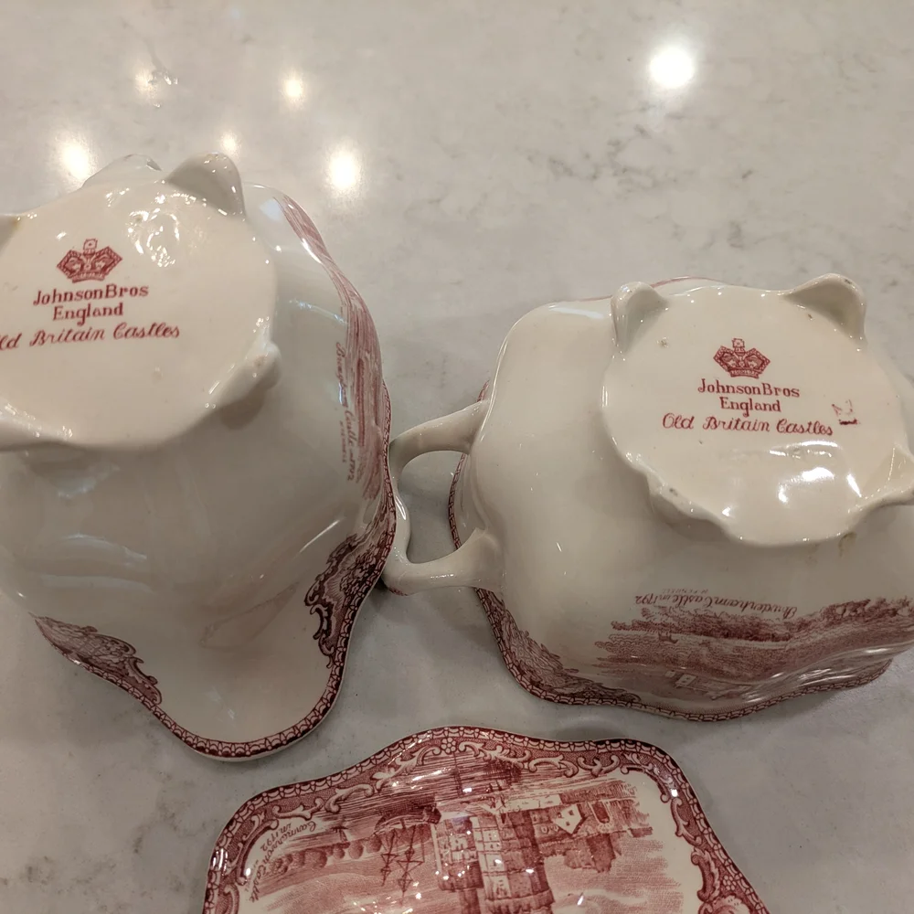 Vintage Johnson Bros England Porcelain Pink and White Sugar and Creamer Set